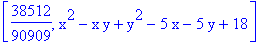 [38512/90909, x^2-x*y+y^2-5*x-5*y+18]